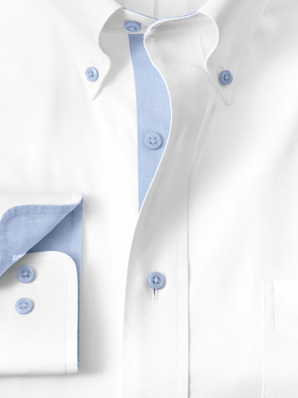 Comfort Stretch Non-Iron Solid Dress Shirt With Contrast Trim - White/blue - Image 6