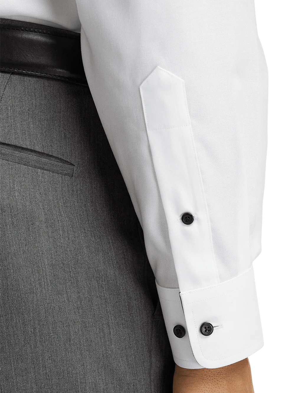 Comfort Stretch Non-Iron Solid Dress Shirt With Contrast Trim - White/black - Image 4