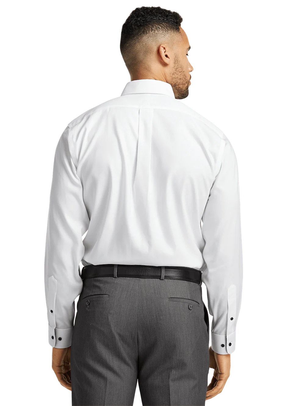 Comfort Stretch Non-Iron Solid Dress Shirt With Contrast Trim - White/black - Image 5