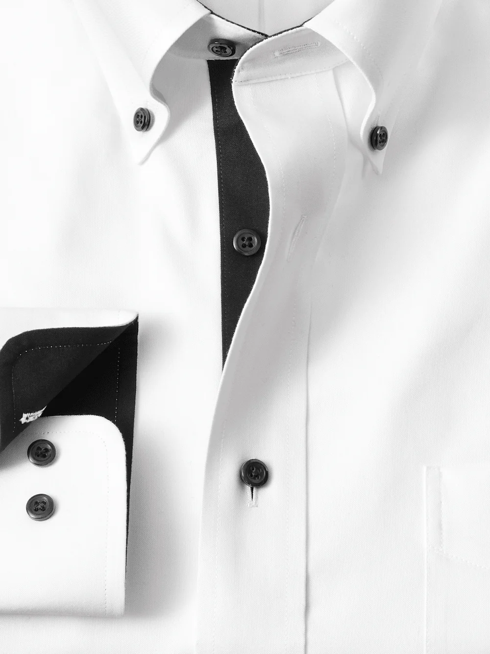 Comfort Stretch Non-Iron Solid Dress Shirt With Contrast Trim - White/black - Image 6