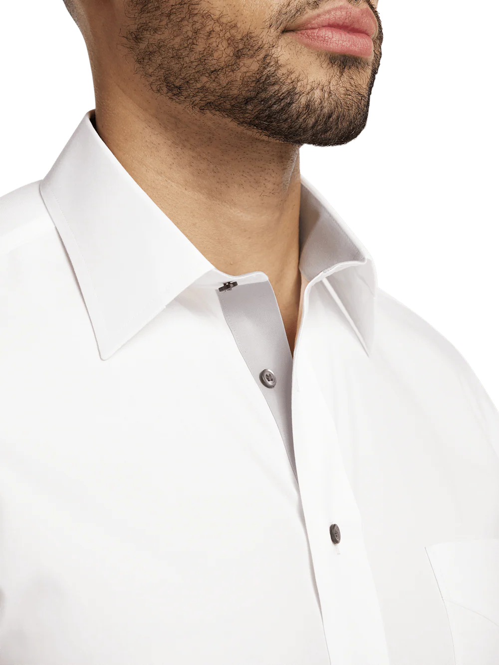 Comfort Stretch Non-Iron Solid Dress Shirt With Contrast Trim - White/grey - Image 3