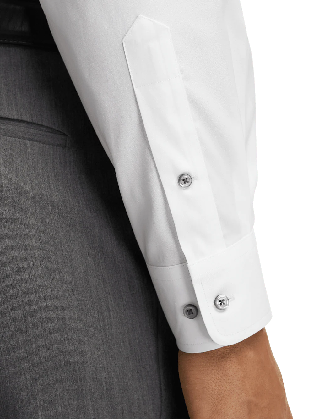 Comfort Stretch Non-Iron Solid Dress Shirt With Contrast Trim - White/grey - Image 4