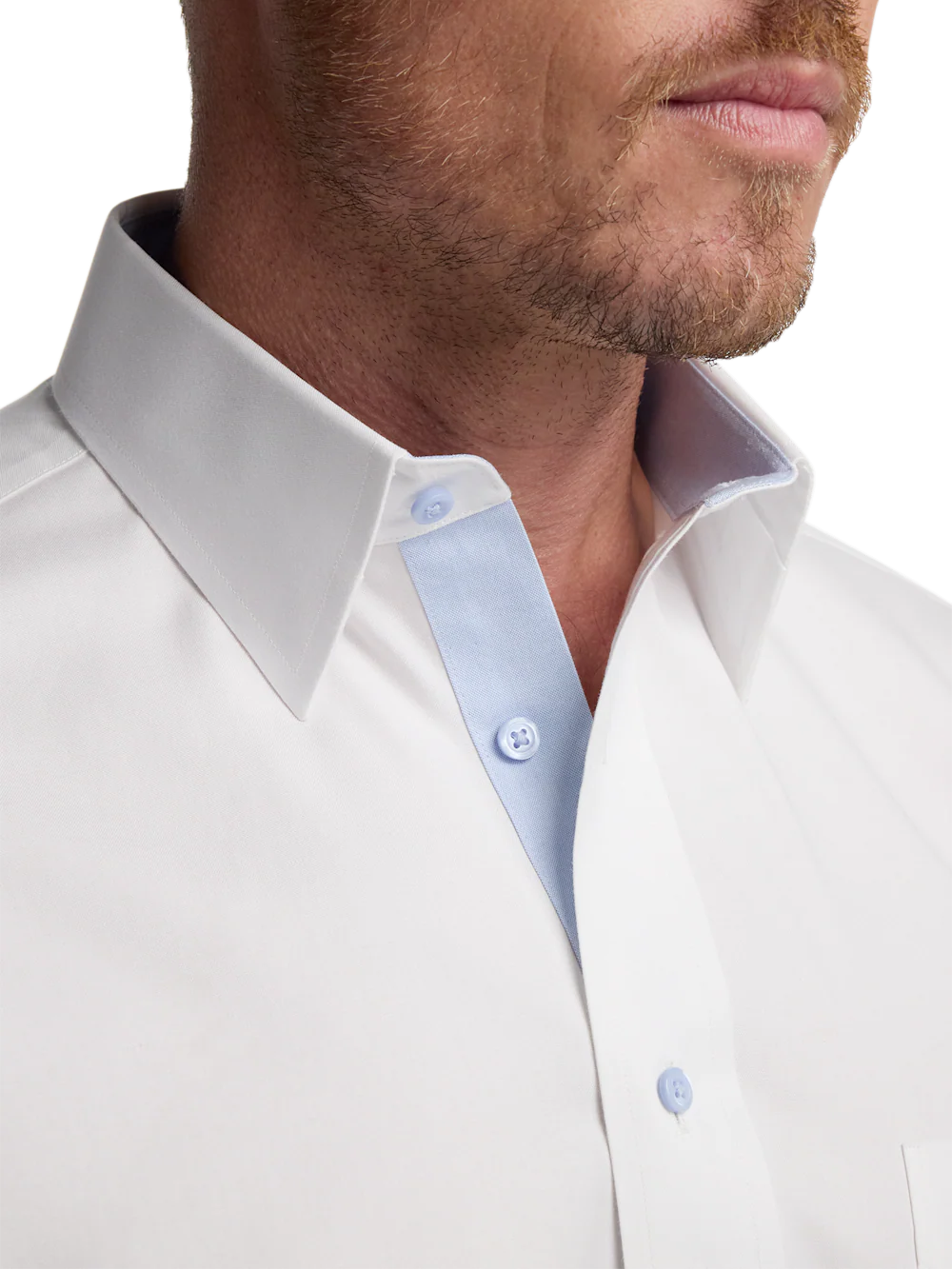 Comfort Stretch Non-Iron Solid Dress Shirt With Contrast Trim - White/blue - Image 3