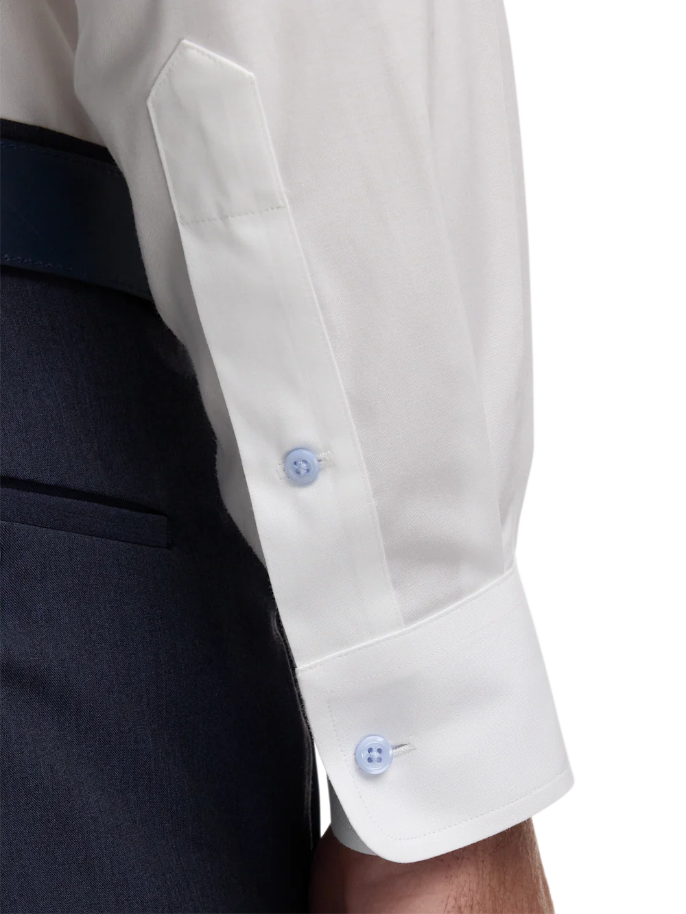 Comfort Stretch Non-Iron Solid Dress Shirt With Contrast Trim - White/blue - Image 4