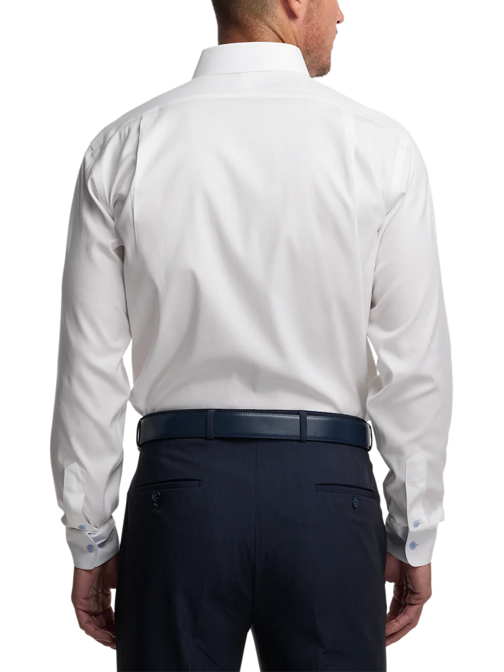 Comfort Stretch Non-Iron Solid Dress Shirt With Contrast Trim - White/blue - Image 5