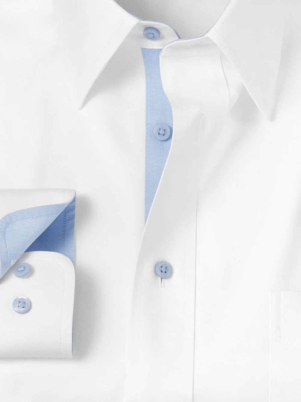 Comfort Stretch Non-Iron Solid Dress Shirt With Contrast Trim - White/blue - Image 6