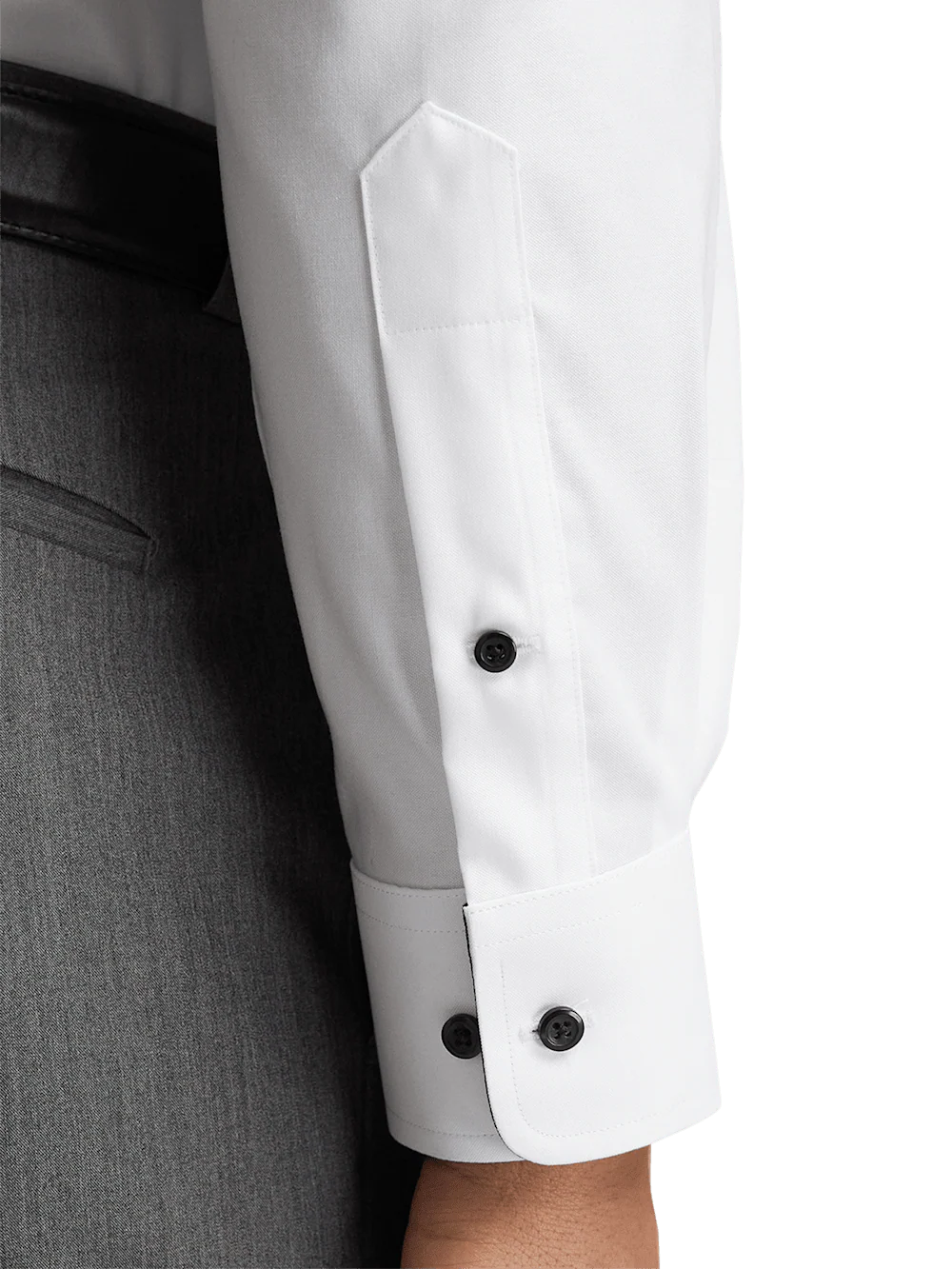 Comfort Stretch Non-Iron Solid Dress Shirt With Contrast Trim - White/black - Image 4