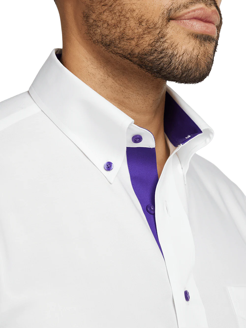 Comfort Stretch Non-Iron Solid Dress Shirt With Contrast Trim - White/purple - Image 3