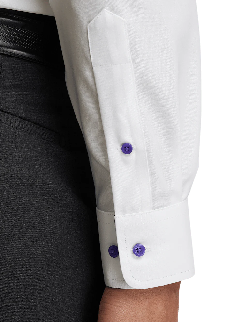 Comfort Stretch Non-Iron Solid Dress Shirt With Contrast Trim - White/purple - Image 4