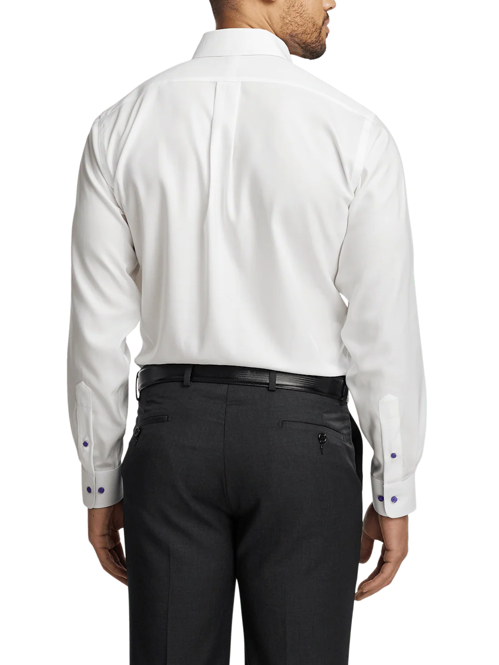 Comfort Stretch Non-Iron Solid Dress Shirt With Contrast Trim - White/purple - Image 5