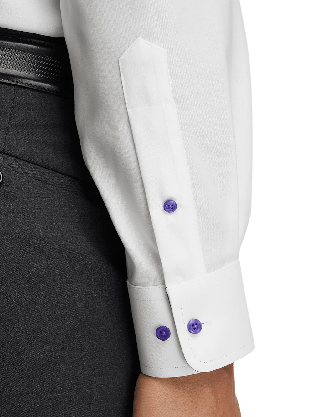 Comfort Stretch Non-Iron Solid Dress Shirt With Contrast Trim - White/purple - Image 4