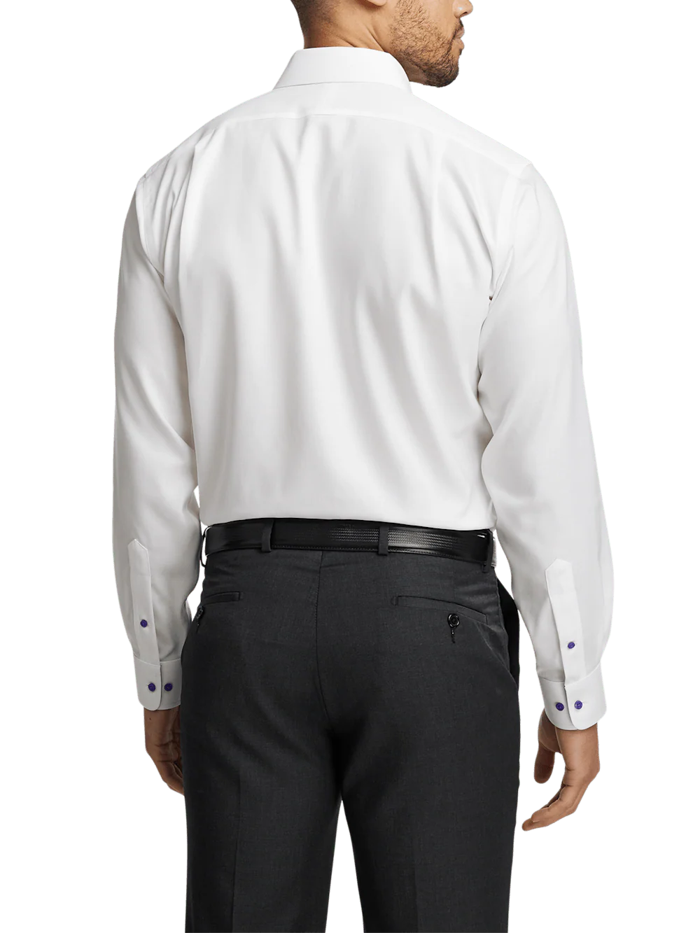 Comfort Stretch Non-Iron Solid Dress Shirt With Contrast Trim - White/purple - Image 5