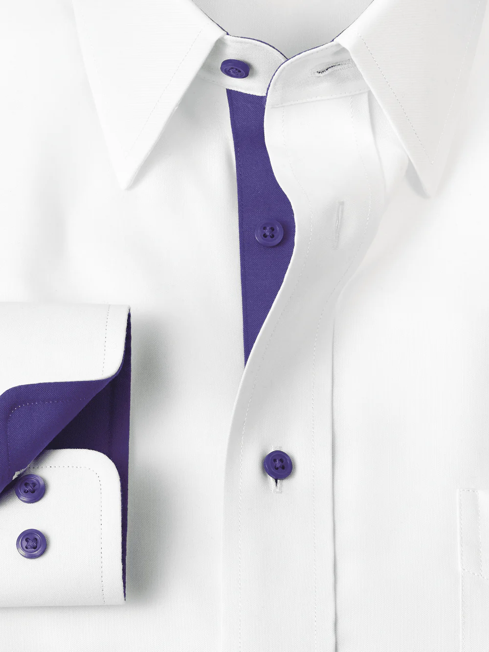 Comfort Stretch Non-Iron Solid Dress Shirt With Contrast Trim - White/purple - Image 6