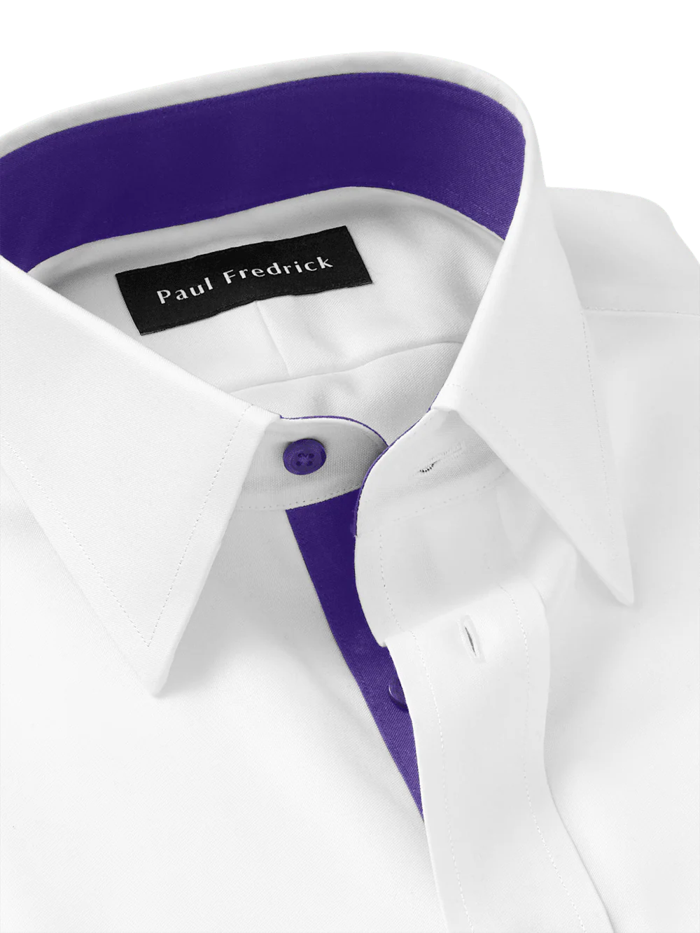 Comfort Stretch Non-Iron Solid Dress Shirt With Contrast Trim - White/purple - Image 7