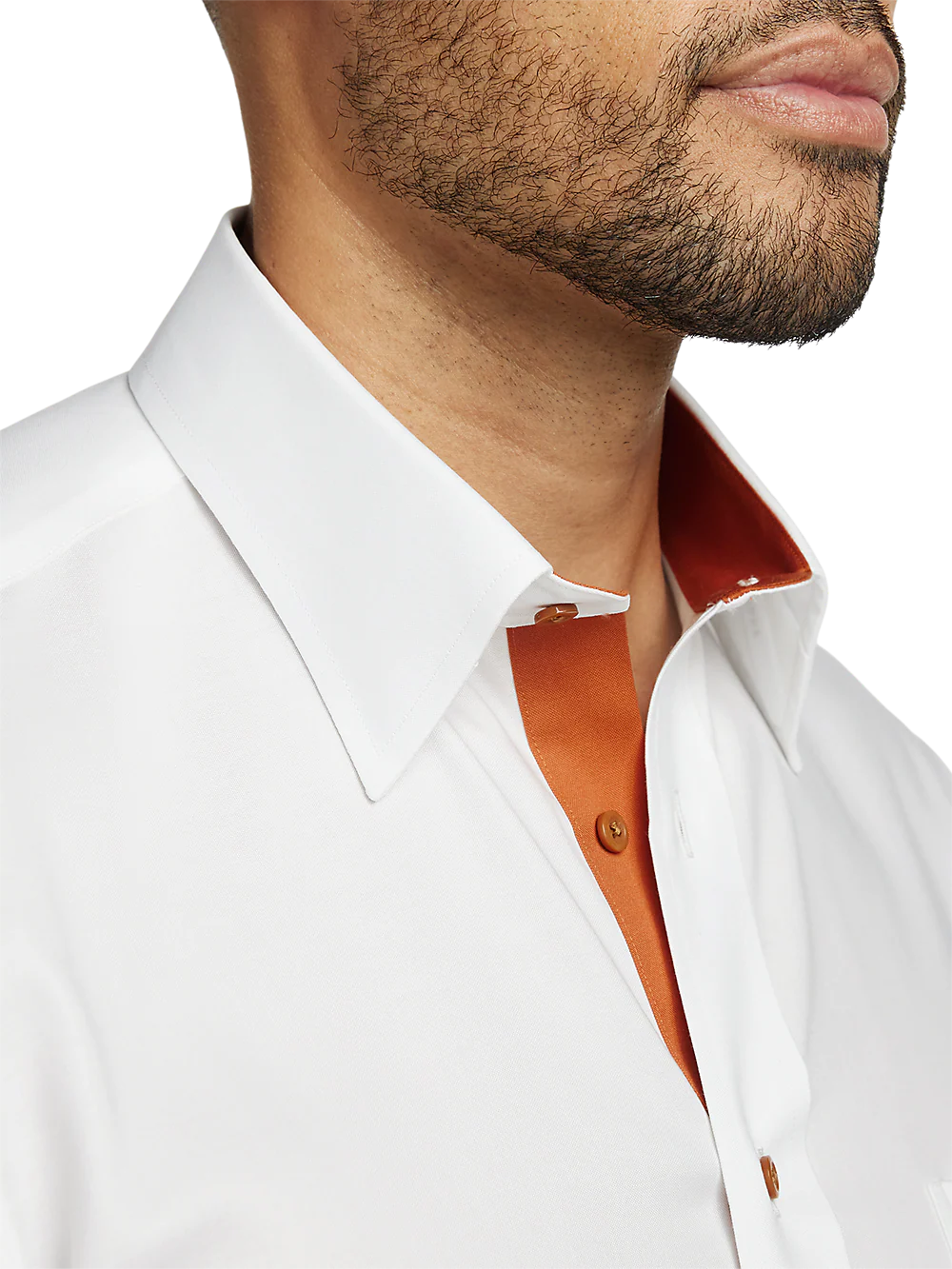 Comfort Stretch Non-Iron Solid Dress Shirt With Contrast Trim - White/rust - Image 3