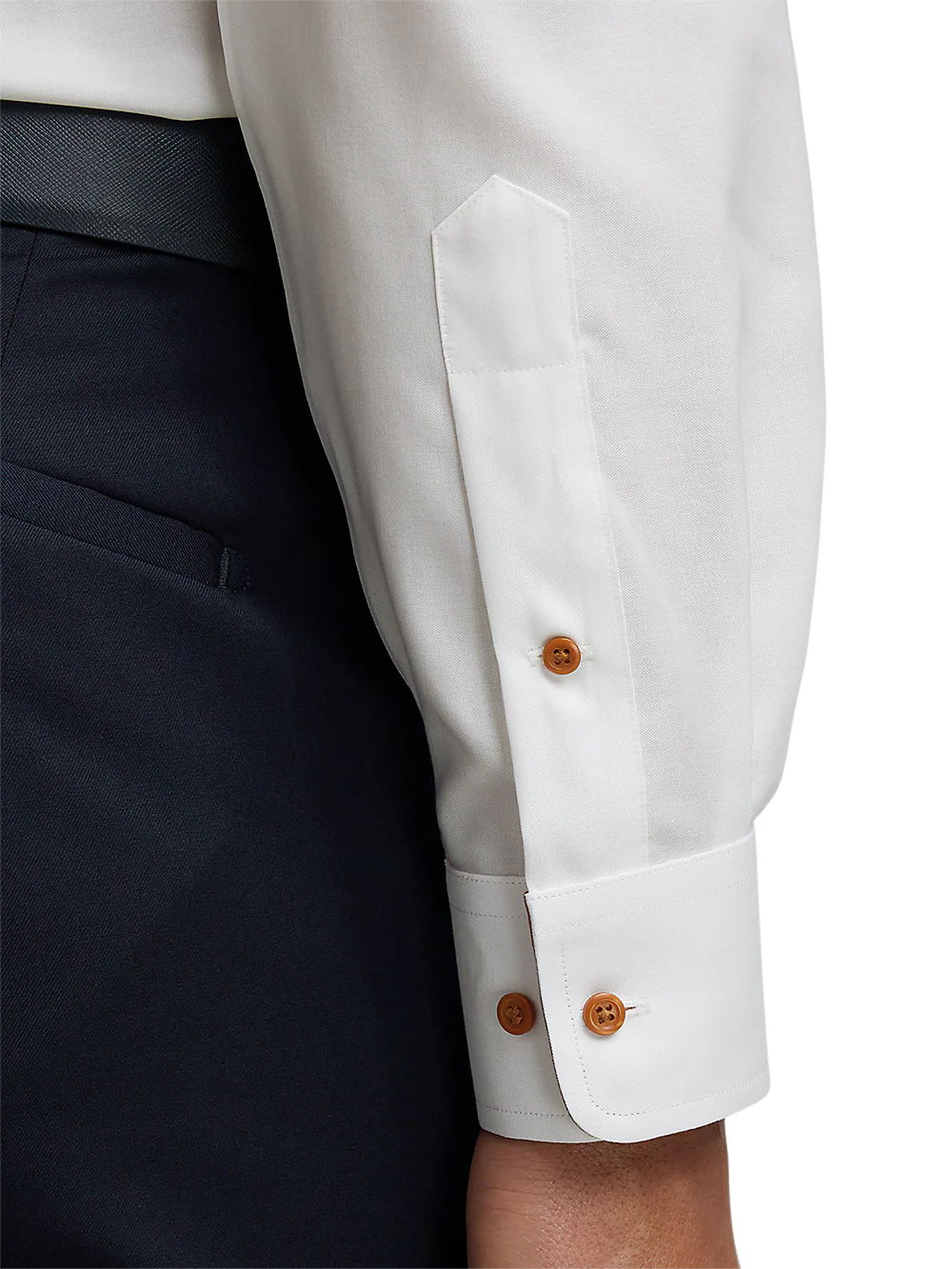 Comfort Stretch Non-Iron Solid Dress Shirt With Contrast Trim - White/rust - Image 4