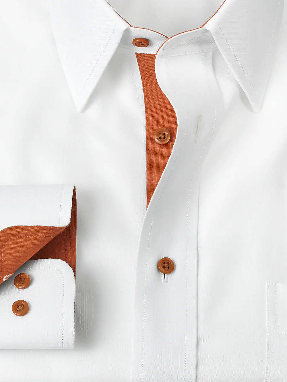Comfort Stretch Non-Iron Solid Dress Shirt With Contrast Trim - White/rust - Image 6