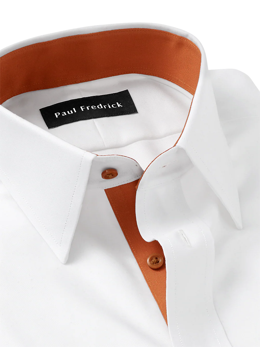 Comfort Stretch Non-Iron Solid Dress Shirt With Contrast Trim - White/rust - Image 7