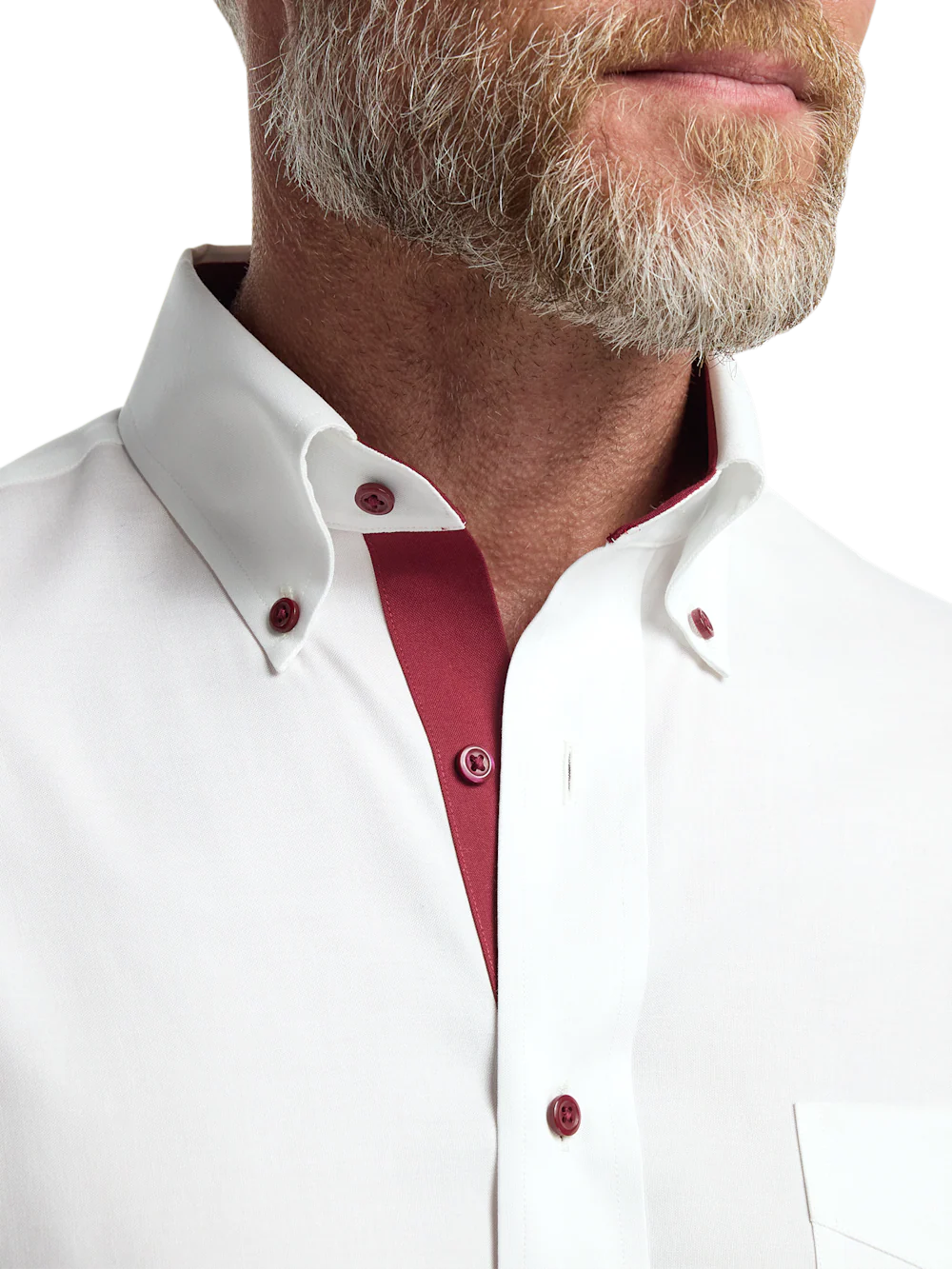 Comfort Stretch Non-Iron Solid Dress Shirt With Contrast Trim - White/burgundy - Image 3
