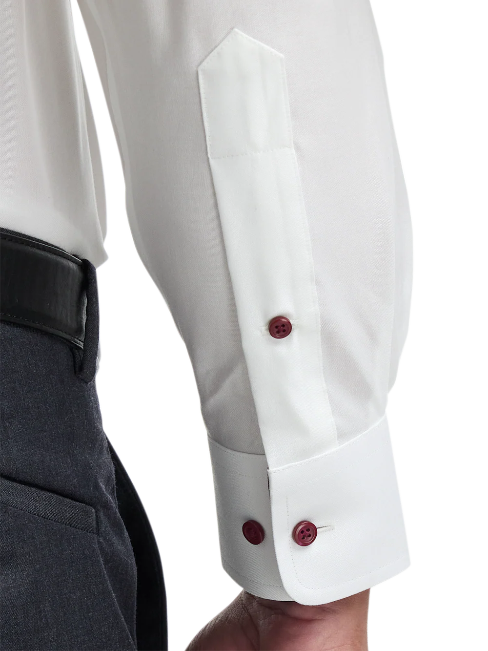 Comfort Stretch Non-Iron Solid Dress Shirt With Contrast Trim - White/burgundy - Image 4