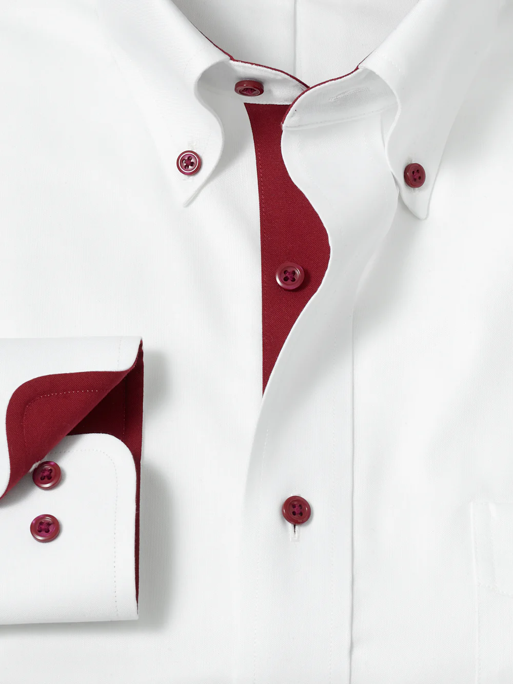 Comfort Stretch Non-Iron Solid Dress Shirt With Contrast Trim - White/burgundy - Image 6