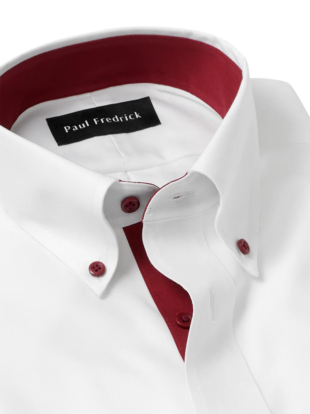 Comfort Stretch Non-Iron Solid Dress Shirt With Contrast Trim - White/burgundy - Image 7