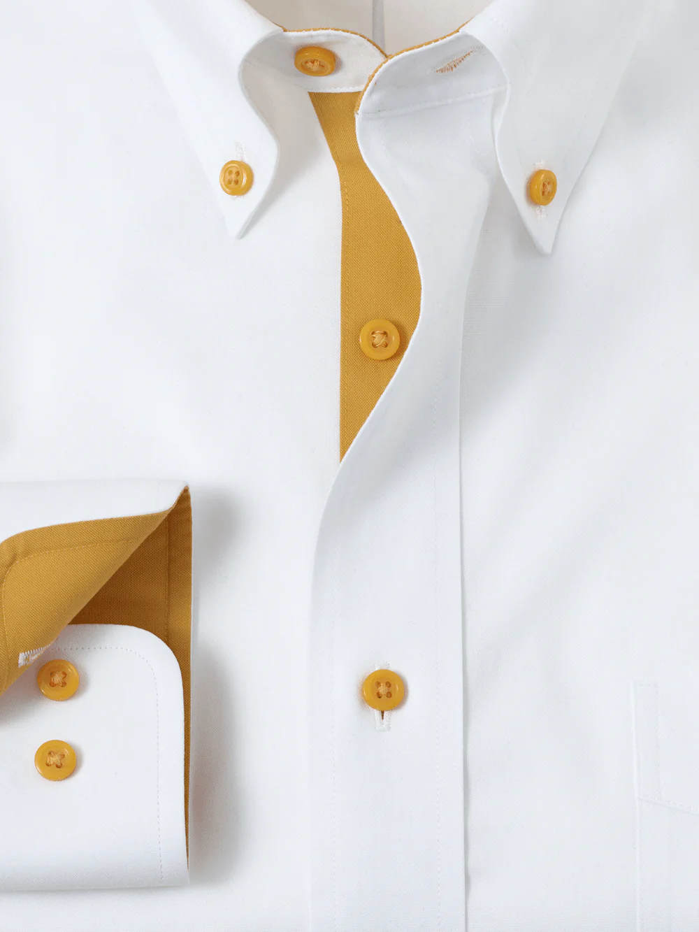Comfort Stretch Non-Iron Solid Dress Shirt With Contrast Trim - White/gold - Image 6