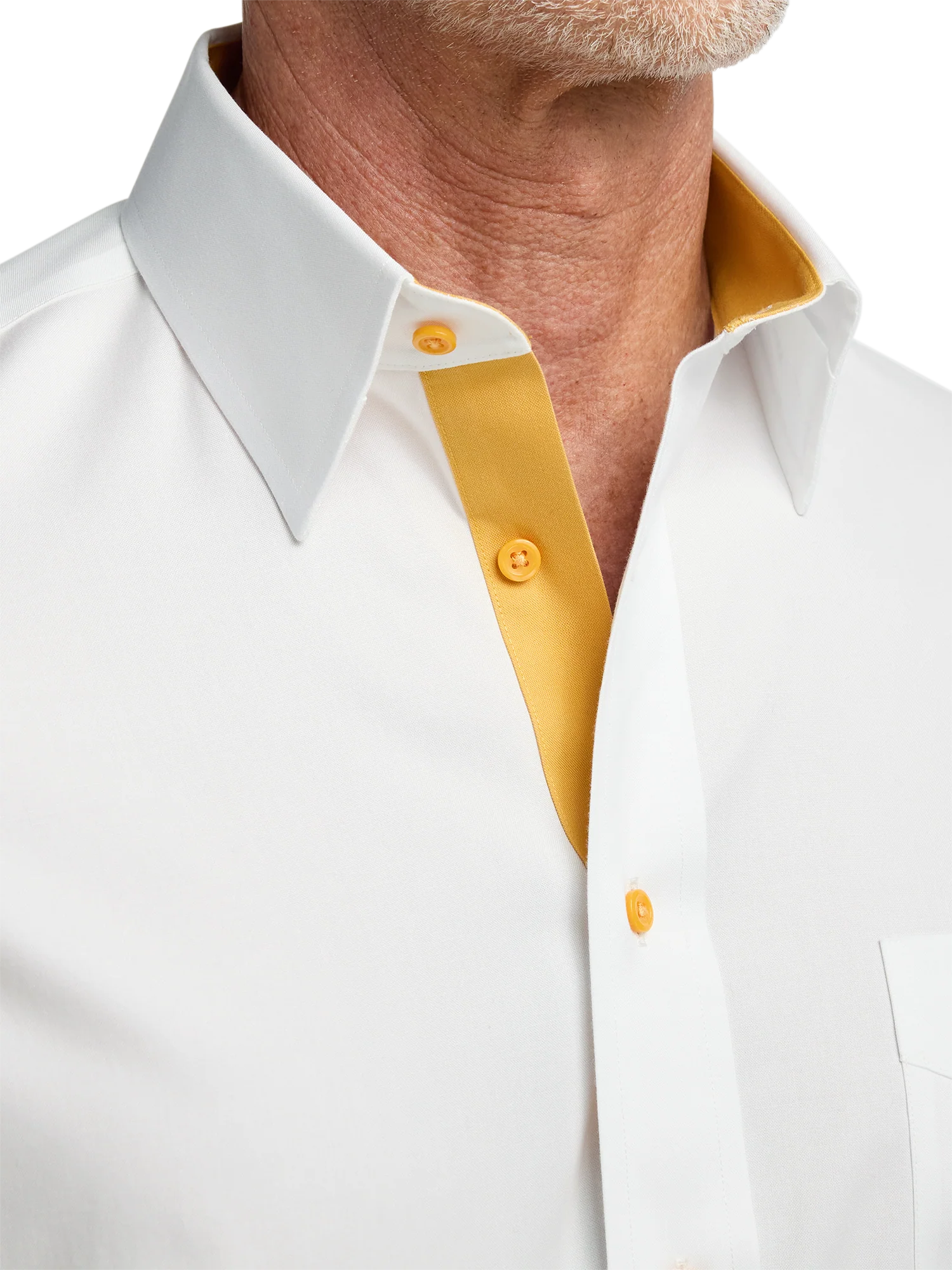Comfort Stretch Non-Iron Solid Dress Shirt With Contrast Trim - White/gold - Image 3