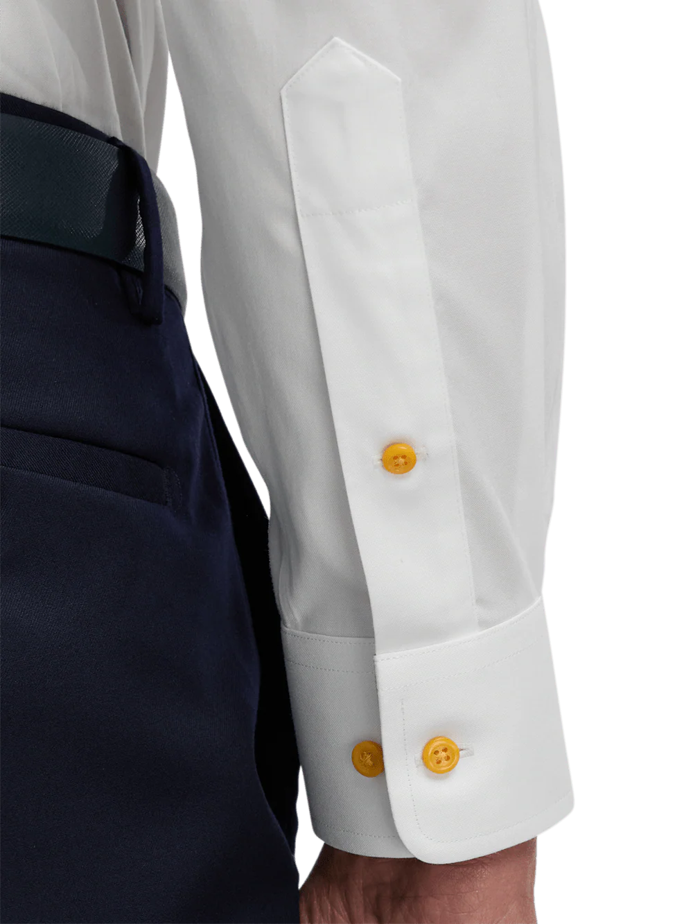 Comfort Stretch Non-Iron Solid Dress Shirt With Contrast Trim - White/gold - Image 4