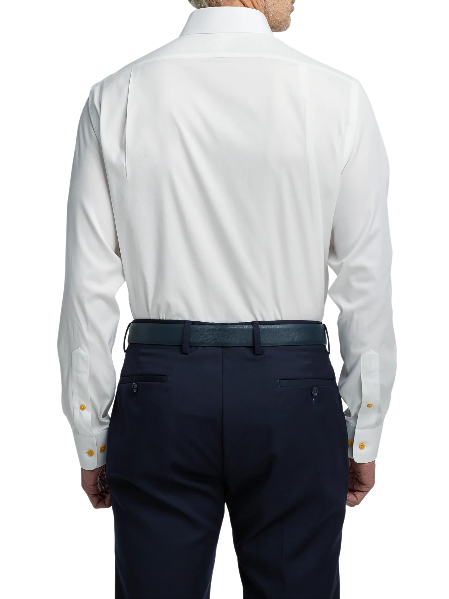 Comfort Stretch Non-Iron Solid Dress Shirt With Contrast Trim - White/gold - Image 5