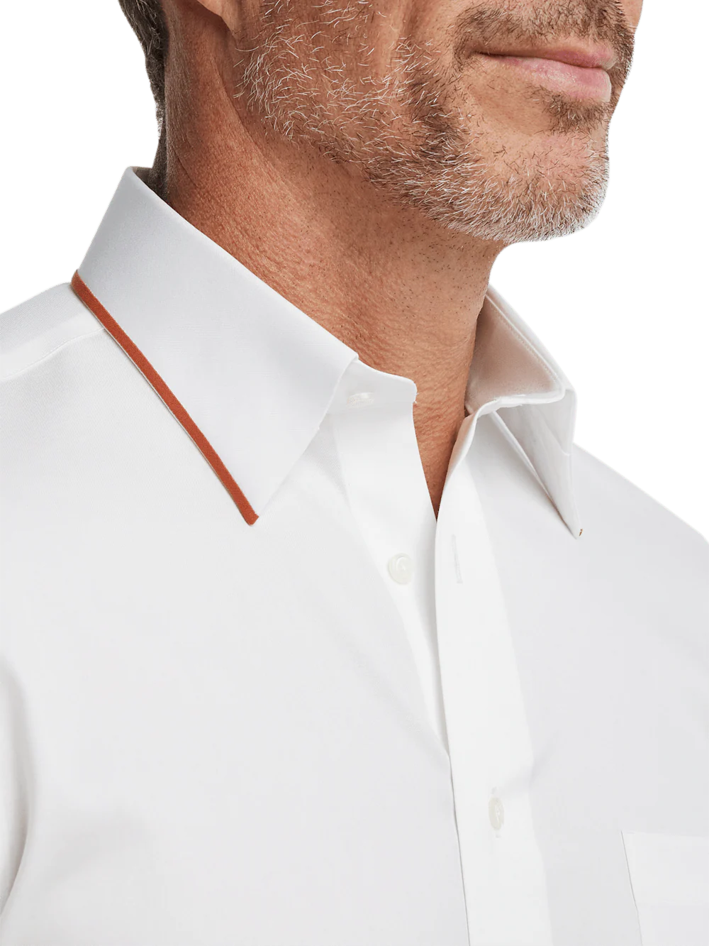 Comfort Stretch Non-Iron Solid Dress Shirt With Contrast Trim - White - Image 3
