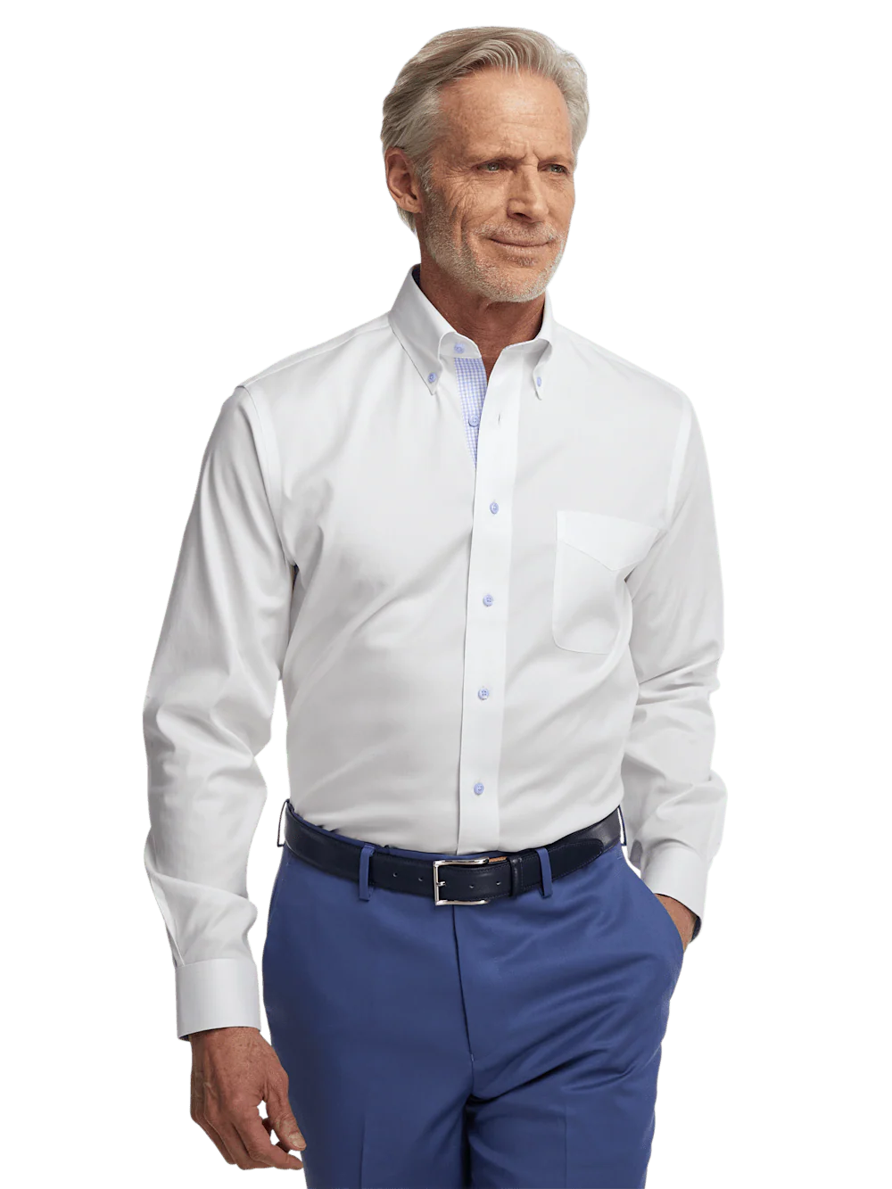 Comfort Stretch Non-Iron Solid Dress Shirt With Contrast Trim - White - Image 2