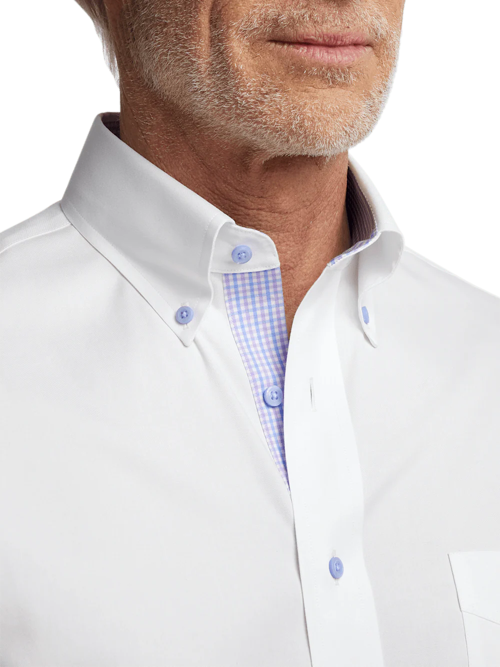 Comfort Stretch Non-Iron Solid Dress Shirt With Contrast Trim - White - Image 3