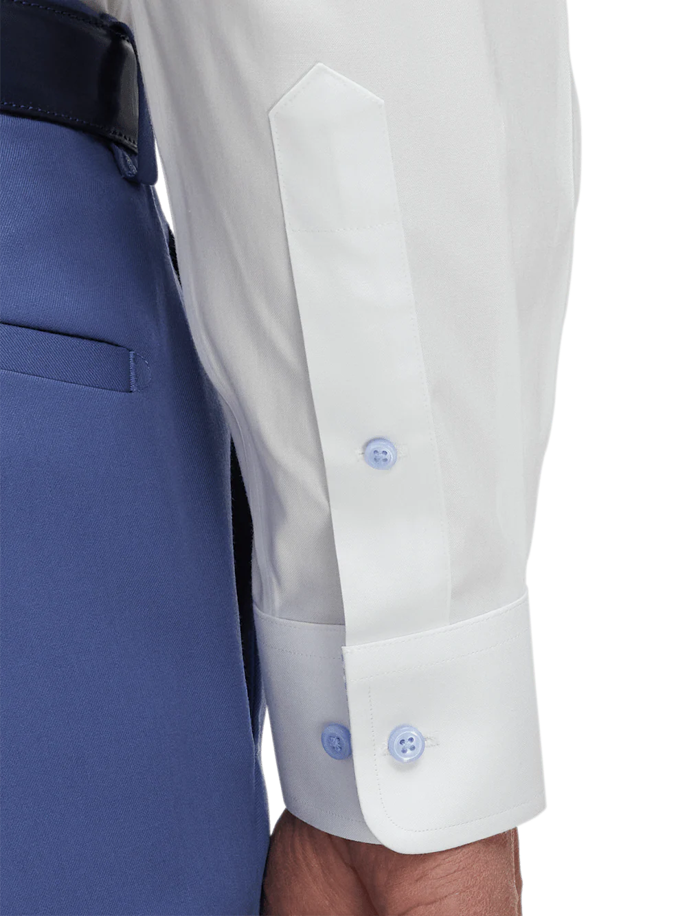 Comfort Stretch Non-Iron Solid Dress Shirt With Contrast Trim - White - Image 4