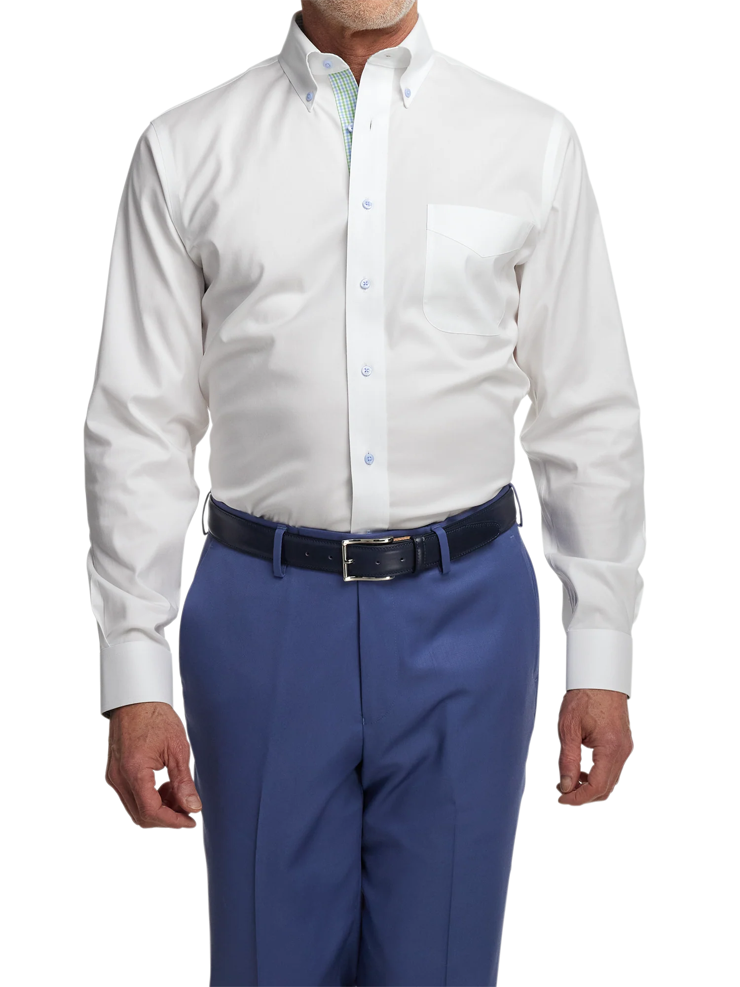 Comfort Stretch Non-Iron Solid Dress Shirt With Contrast Trim - White - Image 2
