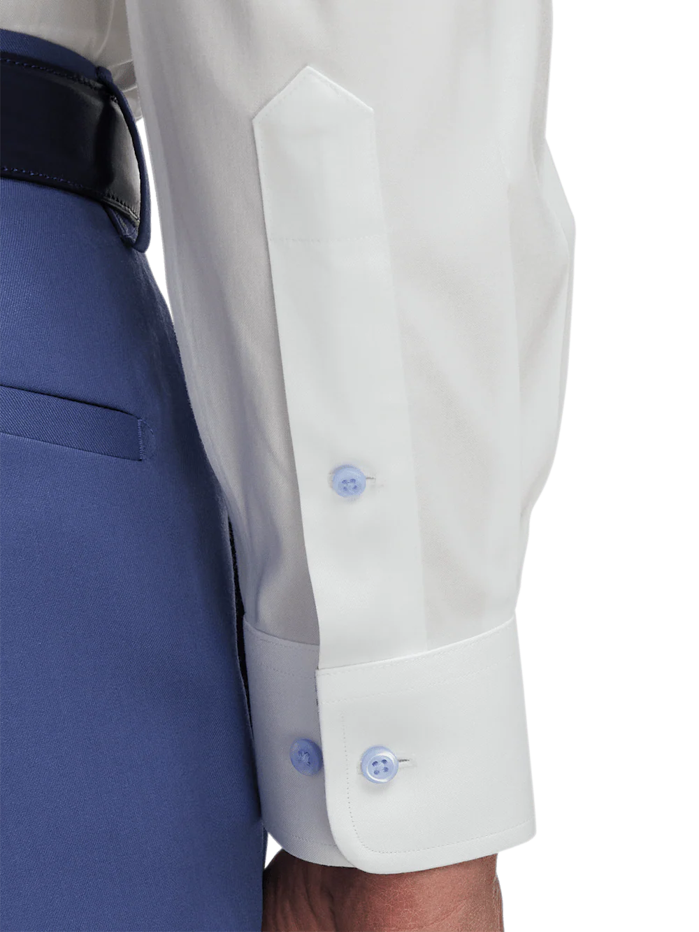 Comfort Stretch Non-Iron Solid Dress Shirt With Contrast Trim - White - Image 4