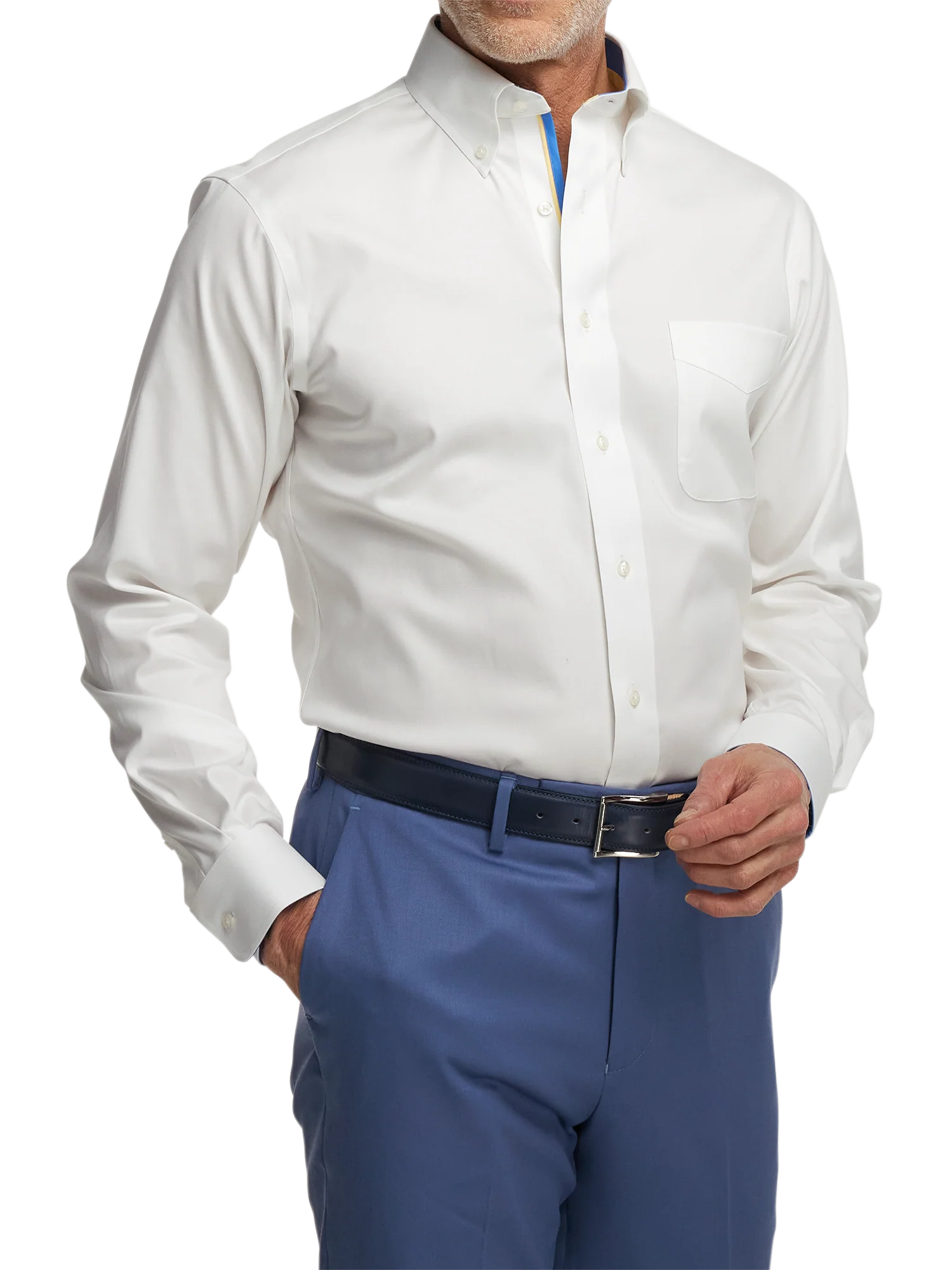 Comfort Stretch Non-Iron Solid Dress Shirt With Contrast Trim - White - Image 2
