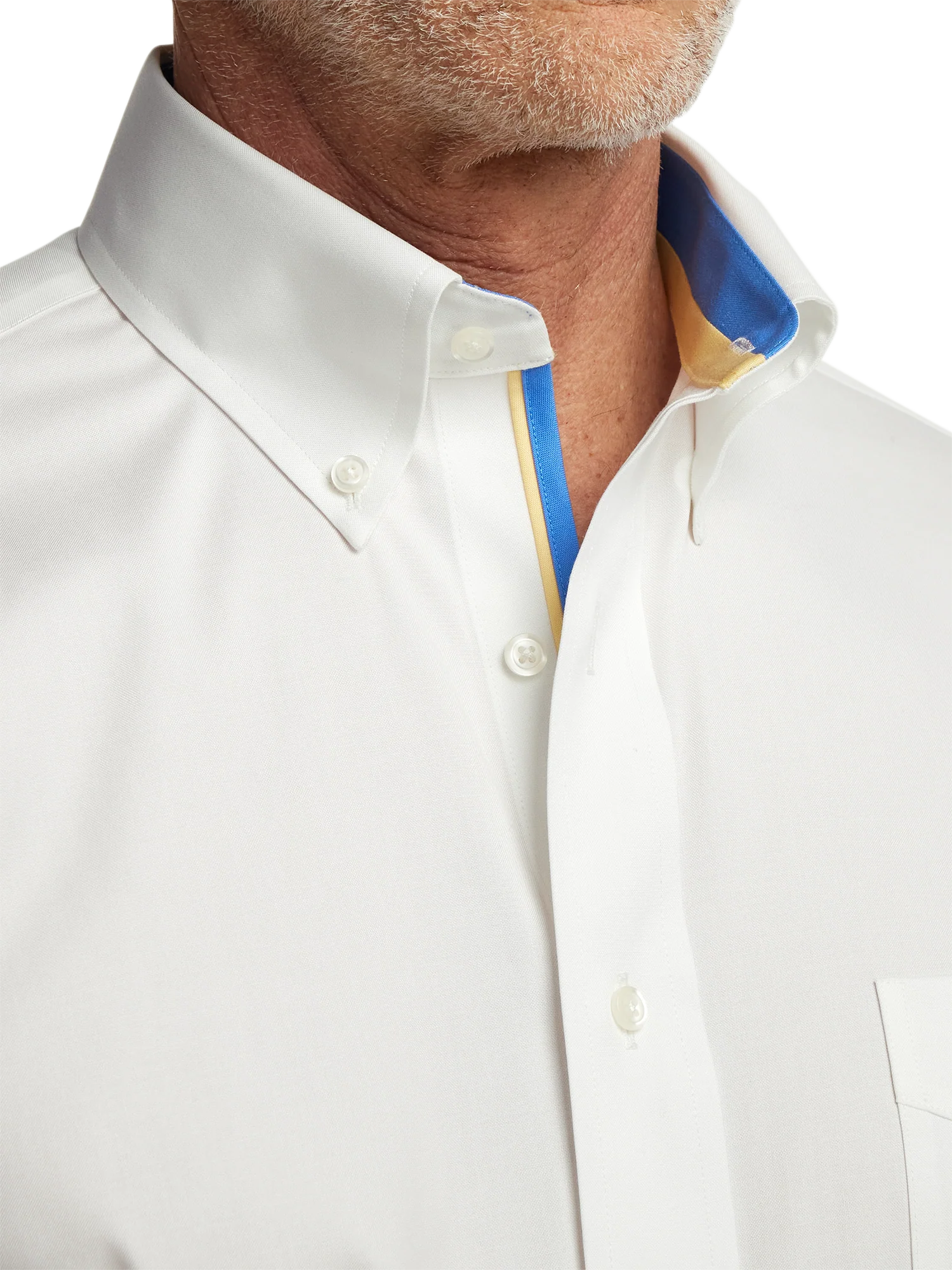 Comfort Stretch Non-Iron Solid Dress Shirt With Contrast Trim - White - Image 3