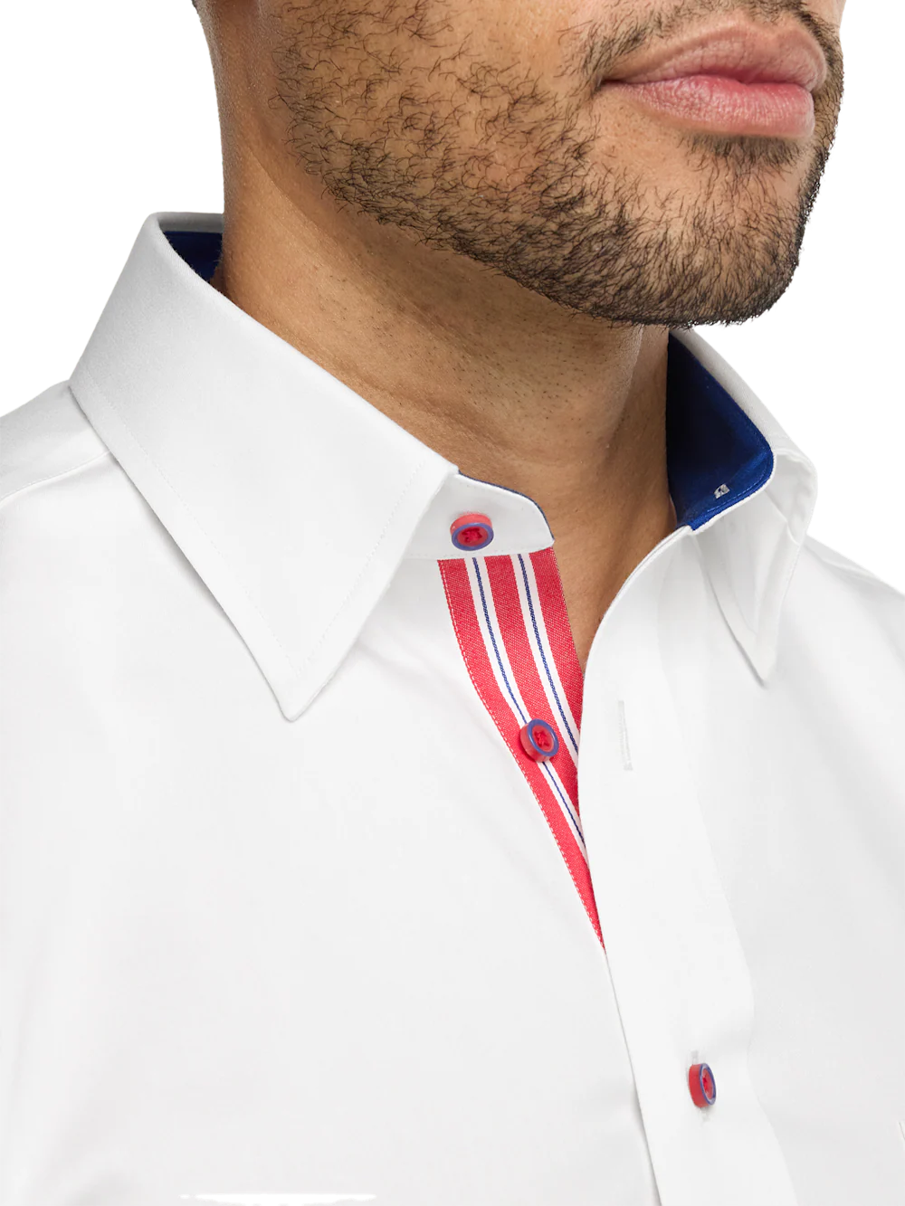 Comfort Stretch Non-Iron Solid Dress Shirt With Contrast Trim - White - Image 3
