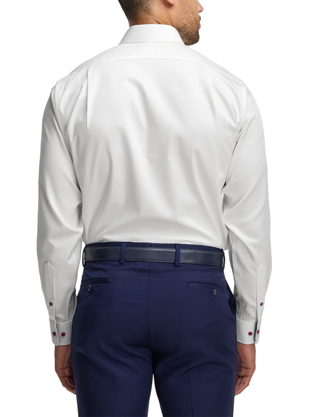 Comfort Stretch Non-Iron Solid Dress Shirt With Contrast Trim - White - Image 5