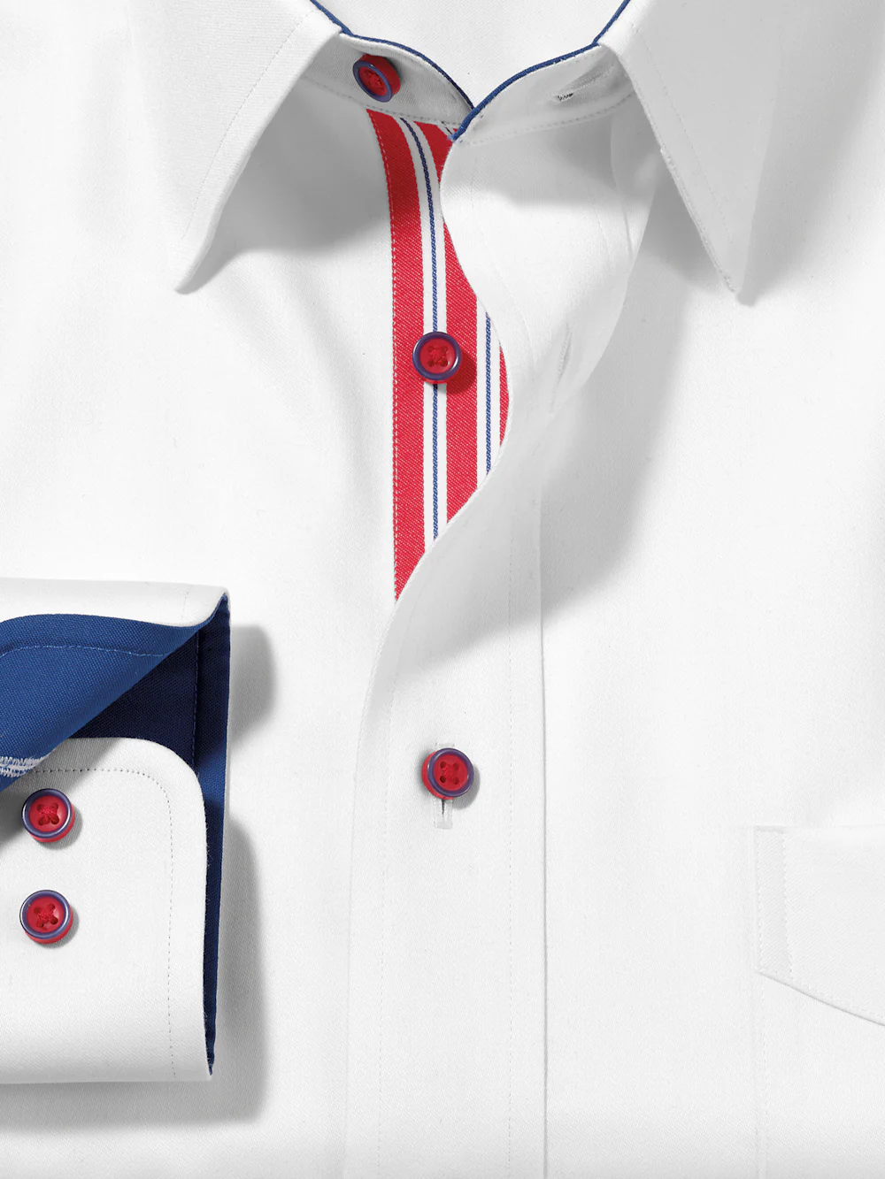 Comfort Stretch Non-Iron Solid Dress Shirt With Contrast Trim - White - Image 6