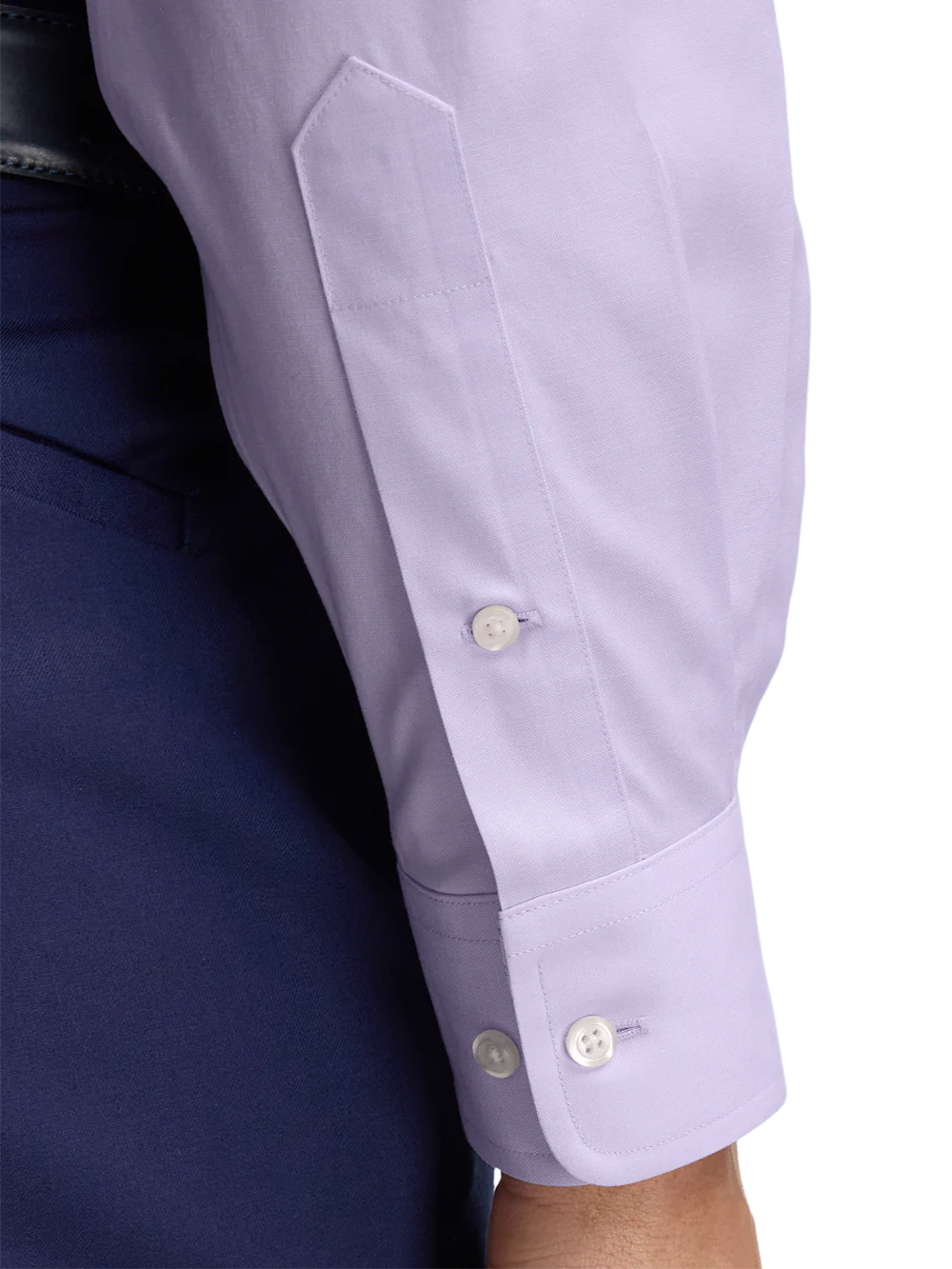 Comfort Stretch Non-Iron Solid Dress Shirt With Contrast Trim - Purple - Image 4