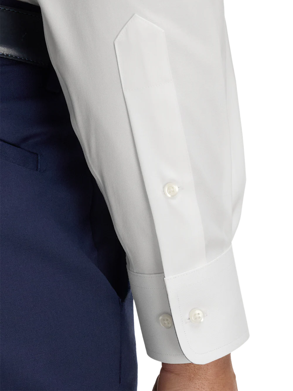 Comfort Stretch Non-Iron Solid Dress Shirt With Contrast Trim - White - Image 4