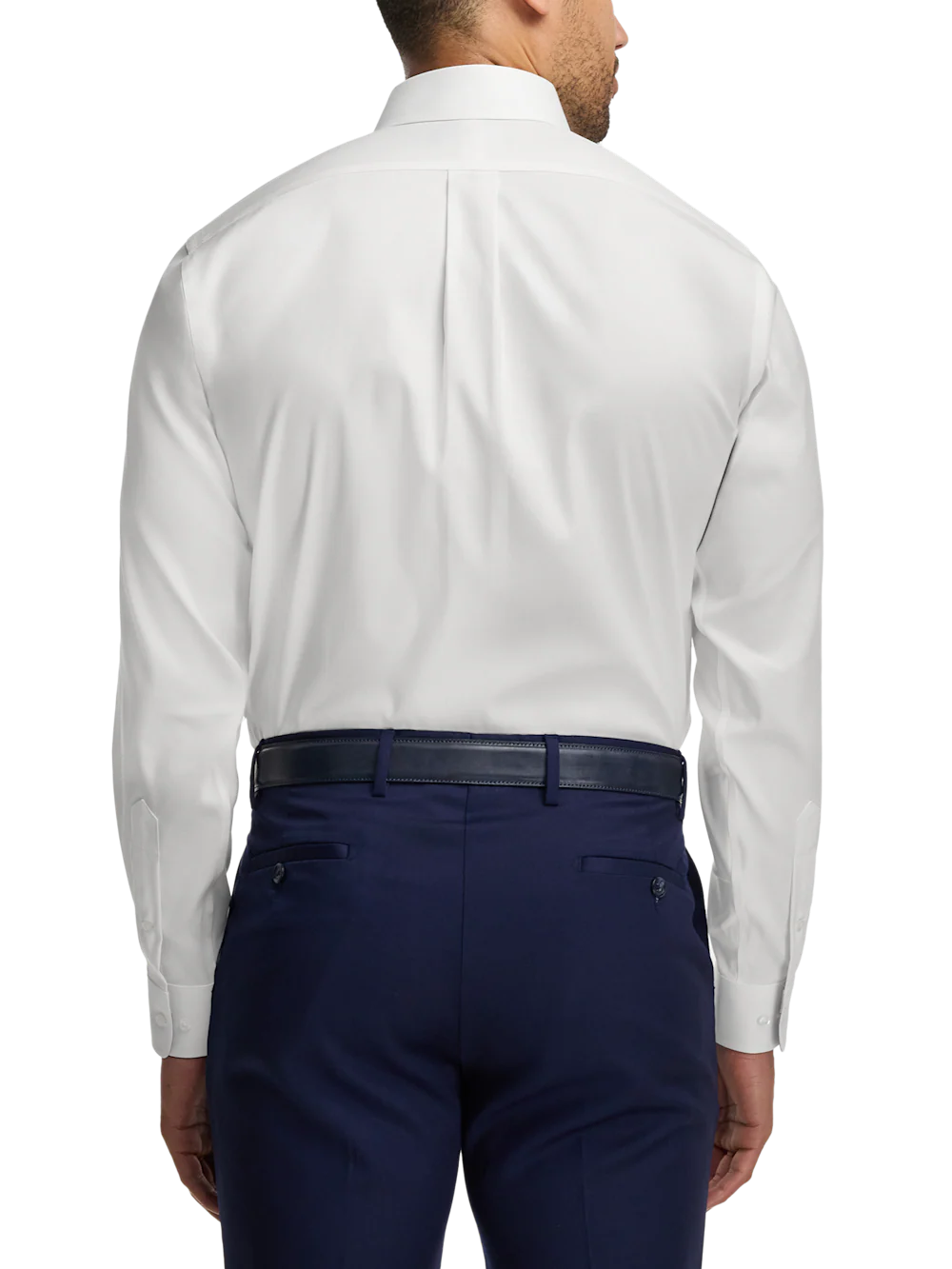 Comfort Stretch Non-Iron Solid Dress Shirt With Contrast Trim - White - Image 5