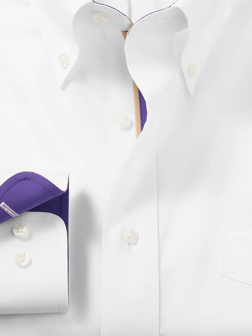 Comfort Stretch Non-Iron Solid Dress Shirt With Contrast Trim - White - Image 6