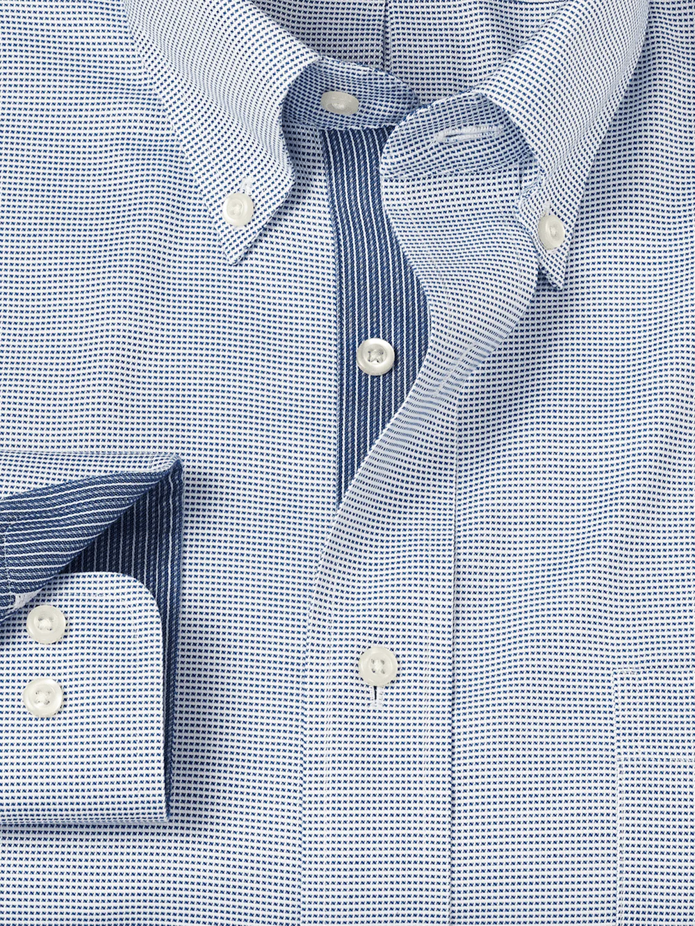 Comfort Stretch Non-Iron Solid Dress Shirt With Contrast Trim - Cobalt - Image 6