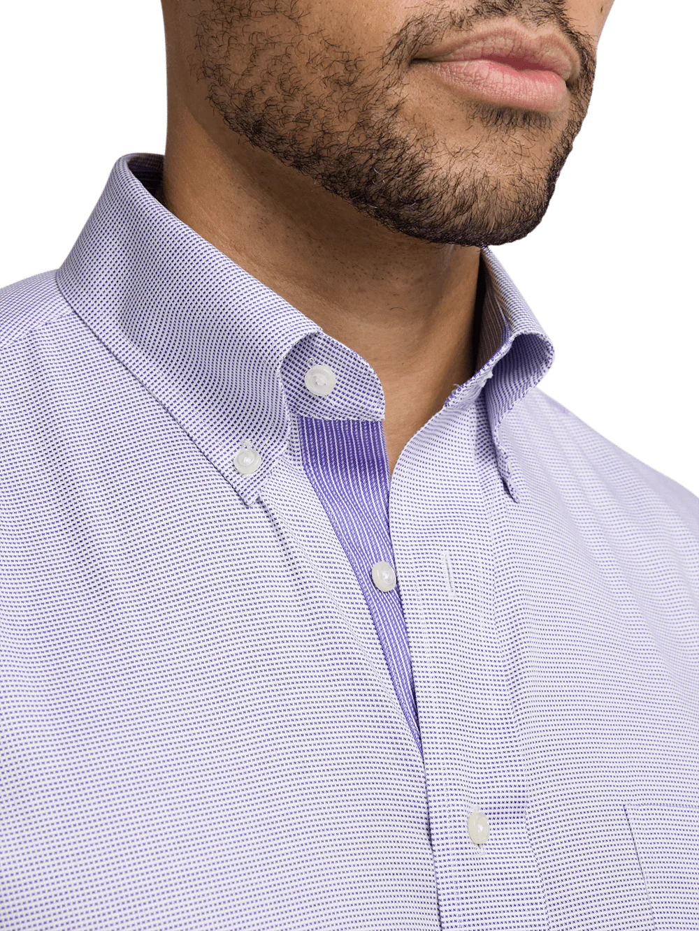 Comfort Stretch Non-Iron Solid Dress Shirt With Contrast Trim - Purple - Image 3