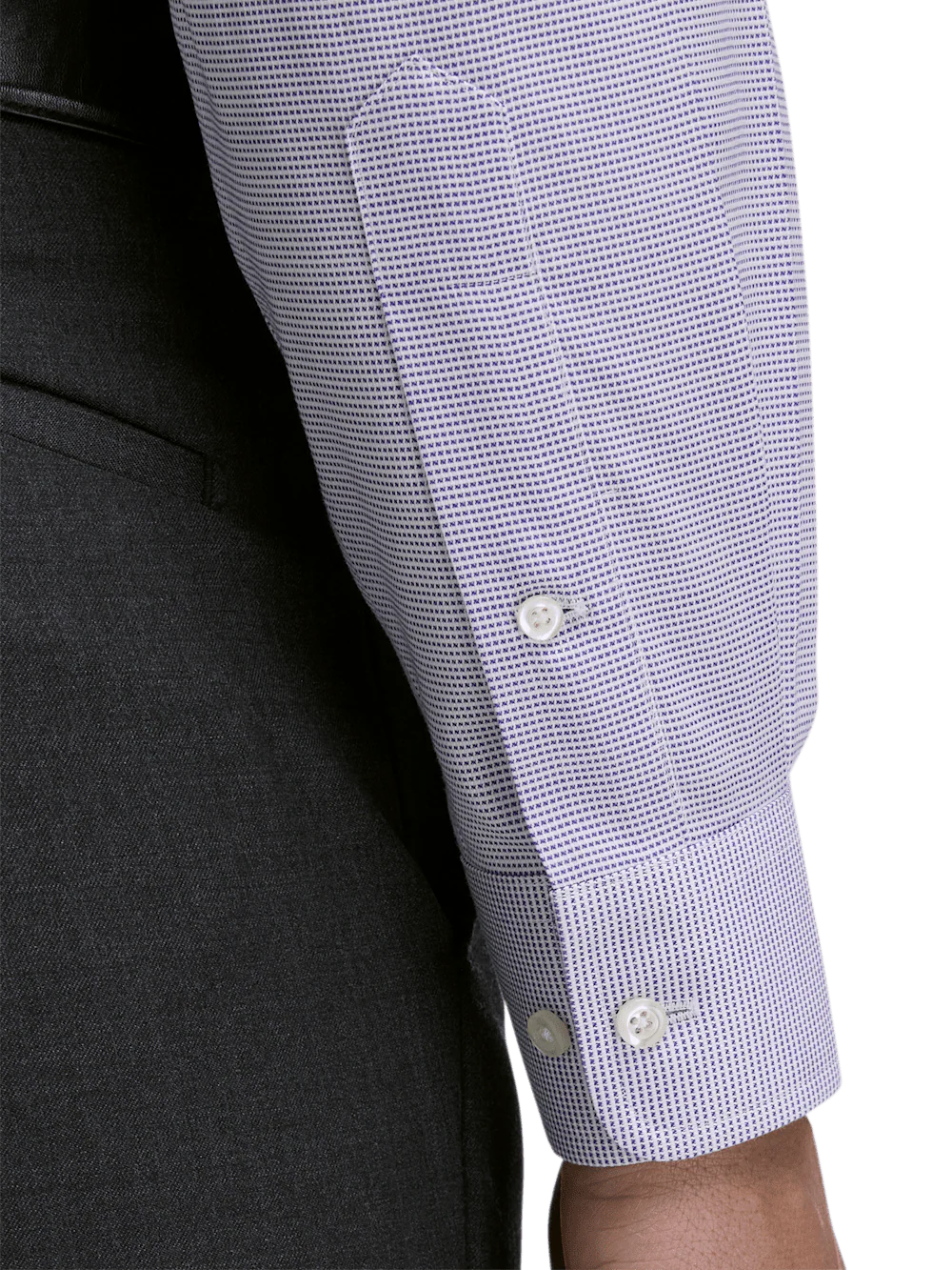 Comfort Stretch Non-Iron Solid Dress Shirt With Contrast Trim - Purple - Image 4