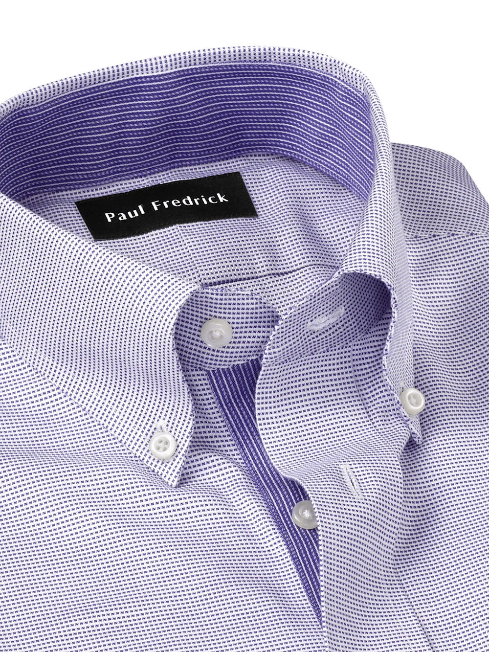 Comfort Stretch Non-Iron Solid Dress Shirt With Contrast Trim - Purple - Image 7