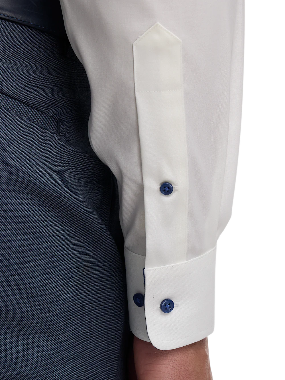 Comfort Stretch Non-Iron Solid Dress Shirt With Contrast Trim - White - Image 4